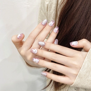 Faux Ongles à Presser Violets Faits Main Brillants Avec Décor de Fleurs 3D Strass Künstliche Perles Manucure Élégante pour Femmes Mode
