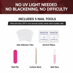 5-piece manicure tool kit with jelly glue, alcohol pad, nail file, stick and liquid glue