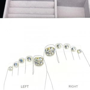 Handmade Sparkling Rhinestone Sequin Toe Press On Nails Removable Multicolor Sequin Artificial Foot Nail Tips For Women