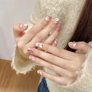 Handmade Floral Press On Nails 3D Relief Rose Daisy Hand Painted Nail Tips Short Round False Nails For Women Daily Dating Jewelry