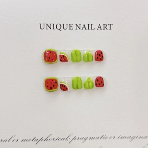 Kids Watermelon Press On Nails Set Waterproof Safe Fake Nail Tips Summer Style For Girls Children DIY Nail Art