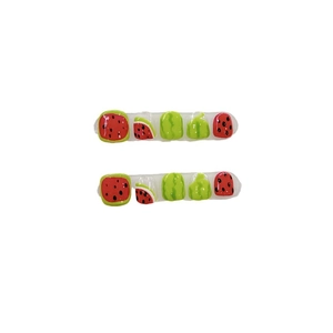 Watermelon theme kids toenail press-ons featuring vibrant red, green and black seeds pattern