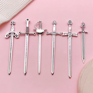Set of 6 vintage silver medieval sword pendants in alloy for DIY jewelry making