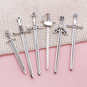 Antique Silver Zinc Alloy Sword Weapon Pendant Charms Medieval Gothic Dagger Pendants For DIY Jewelry Making Accessories