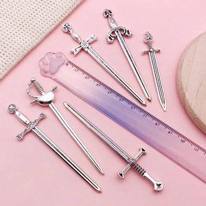 Six antique silver alloy sword pendants for DIY jewelry and bookmark crafts