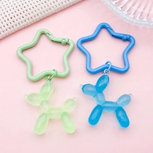 Cute resin balloon dog keychains in green and blue with star-shaped alloy clips