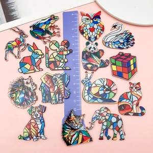 Colorful mosaic acrylic animal pendants including frogs and cats for DIY jewelry making