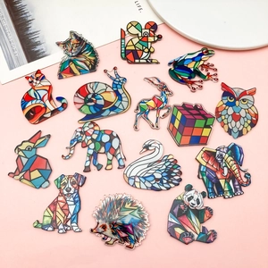 Colorful acrylic animal pendants set with geometric mosaic patterns for DIY jewelry