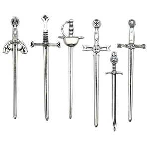 Set of 6 vintage silver alloy sword charms with detailed gladiator and medieval designs