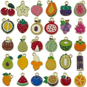 Assorted 30-piece colorful enamel fruit charms including cherry and strawberry for DIY jewelry