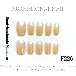 Semi-Handmade Gradient Artificial Pearl Shimmer Press On Nails Short Square Shape Reusable Fake Nails Elegant Artificial Manicure Women