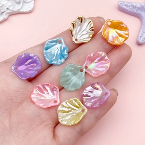 Mixed color acrylic shell pendants with iridescent finish and pre-drilled holes for DIY