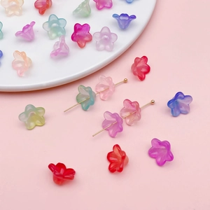 Colorful gradient acrylic trumpet flower beads for DIY jewelry and hair accessories