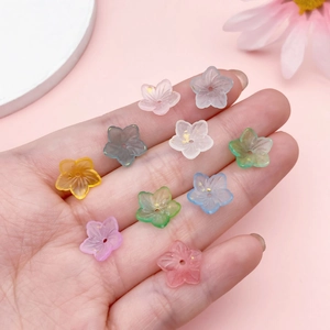 Cuentas de flores de cerezo de acrílico esmerilado con pan de oro para joyería DIY