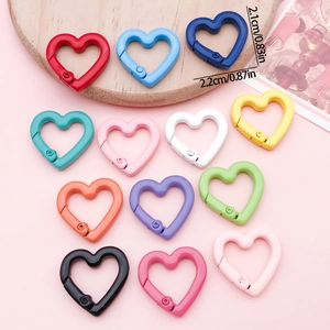 Colorful heart-shaped metal lobster clasps for DIY jewelry and bag charms, 21x22mm size