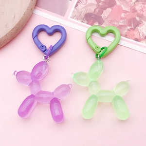 Colorful resin heart clasp balloon dog charms with glitter for DIY bag keychain accessories