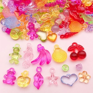 Acrylic Mixed Color Charms Pendants For DIY Jewelry Making Cute Heart Bear Flower Fruit Shape Colorful Crafting Accessories