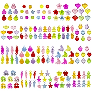 Colorful transparent acrylic heart and bear charms for DIY jewelry making accessories