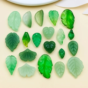 Πράσινα Μενταγιόν Φύλλο από Γυαλί Lampwork Σετ DIY Αξεσουάρ Κοσμημάτων Βοτανικά Λουλούδια Χειροποίητα Μενταγιόν για Κολιέ Σκουλαρίκια