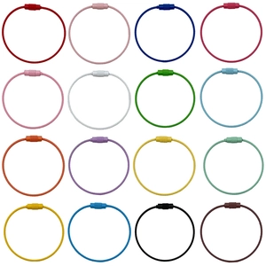 Set of 16 colorful stainless steel wire keychains with secure threaded screw locks