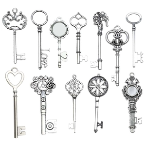 Set of 12 vintage silver alloy heart and crown key pendants for DIY jewelry making