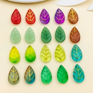 Colorful Glass Leaf Beads Gold Rimmed Veins Handmade Jewelry Accessories Elegant Botanical Style Pendants Creative DIY Crafting