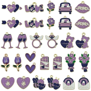 DIY Purple Enamel Heart Bee and Car Alloy Charms Set for Jewelry Making