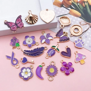 Charming purple enamel alloy charm collection with butterfly, heart, and flower for DIY jewelry