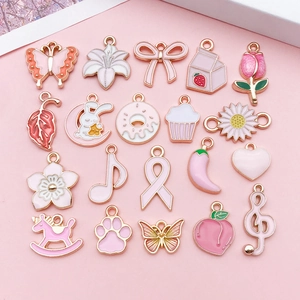 Pink DIY Charms Alloy Enamel Bow Butterfly Donut Cake Milk Box Pendants For Jewelry Making Girls Fashion Jewelry Accessories
