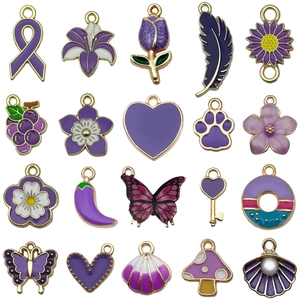 20pcs purple enamel alloy charm set with flower heart and mushroom shapes for DIY jewelry
