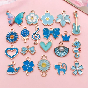 Lake Blue Enamel Alloy Charms Assorted Shapes DIY Jewelry Making Pendants For Bracelet Necklace Floral Heart Animal Butterfly Accessory