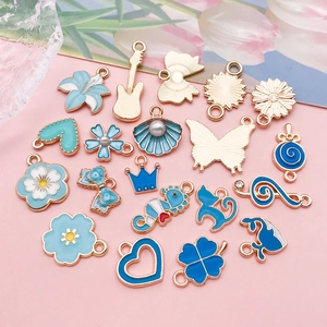 Assorted lake blue alloy enamel charms including heart and clover for DIY jewelry making