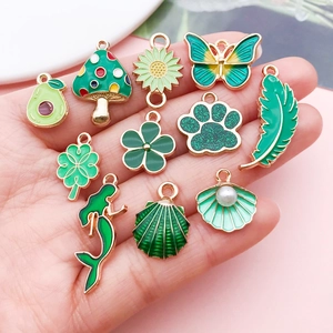 Green enamel clover and cat paw alloy charms set for DIY jewelry making and crafts
