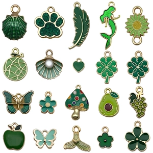 Green series clover and fruit enamel alloy pendants for DIY bracelets and keychains