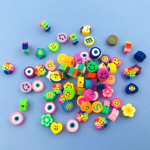 Perles en pâte polymère colorées avec smileys, fruits et lettres pour bijoux artisanaux