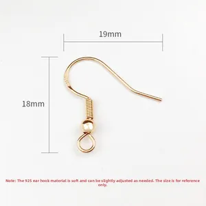 Detail view of 19mm gold plated S925 silver ear hooks for DIY earring making projects