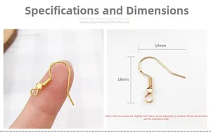 Macro detail of S925 sterling silver gold-plated fish hook earrings for DIY jewelry