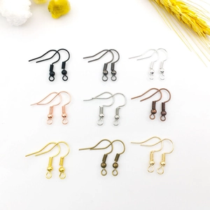 Detailed grid of 9 metallic earwire hooks in various colors for DIY jewelry making