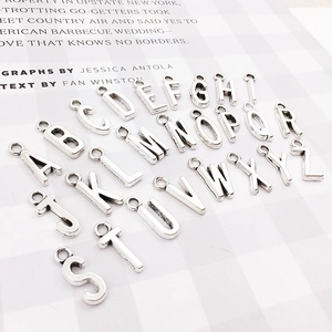 Set of 26 antique silver capital letter charms A-Z for DIY jewelry making and crafts