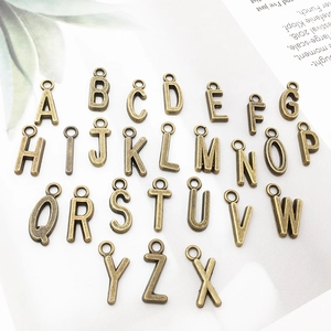 Set of 26 antique bronze alloy alphabet pendants with loops for DIY jewelry making