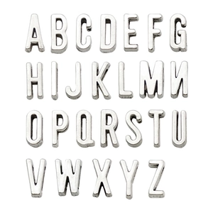 Detailed set of 26 polished silver alloy alphabet letter charms for DIY jewelry making