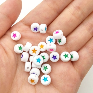 White round acrylic beads with colorful star patterns for DIY jewelry bracelets