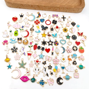 Mixed set of 100 colorful enamel alloy charms for DIY jewelry making with diverse patterns