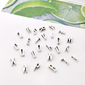 Set of 26 3D alphabet letter beads made of silver-plated alloy for DIY jewelry making