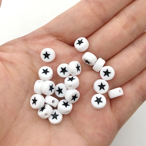 6mm white acrylic beads with black star pattern for DIY jewelry making and crafts