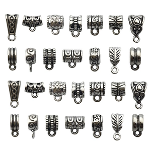 Set of 28 antique silver alloy bail beads with vintage patterns for bracelet making