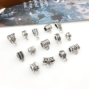 Antique Silver Zinc Alloy DIY Jewelry Bails Retro Floral Pattern Pendant Connector Bails For Bracelet Necklace Making Handmade Findings Jewelry Accessories