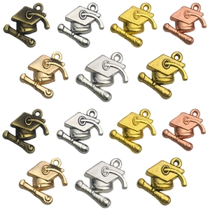 Mini pendentifs chapeau de diplômé et diplôme en alliage finition or argent et bronze