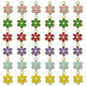 Set mit 36 bunten Blumenanhängern aus Legierung mit Goldrand für DIY-Schmuckherstellung
