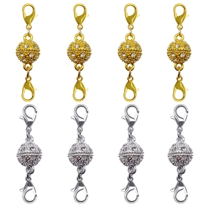 Detailed view of rhinestone magnetic lobster clasps in gold and silver finishes